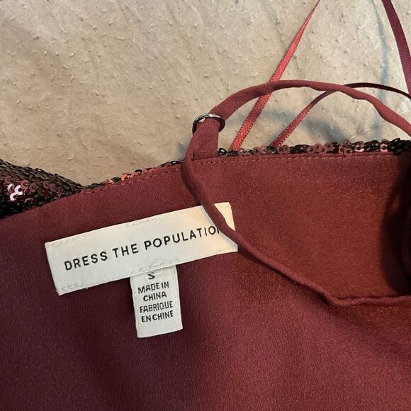 Dress the Population Red Sequined Fringe Lace Hem Cocktail Party Mini Dress Sz S - Picture 5 of 5